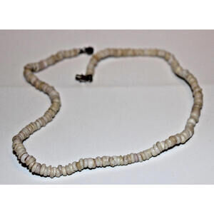 Vintage White Shell Heishi Bead Choker Necklace 15" Screw Clasp Boho Beach